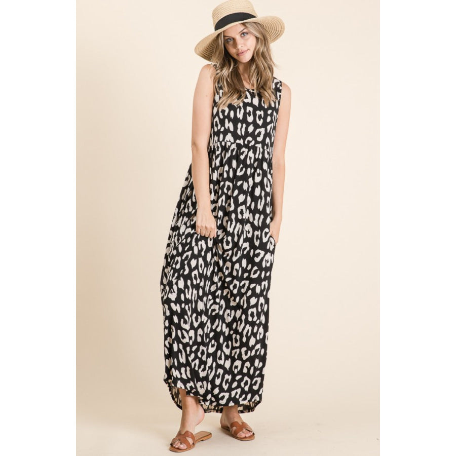 BOMBOM Leopard Maxi Dress with Pockets Apparel and Accessories