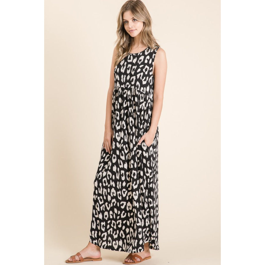 BOMBOM Leopard Maxi Dress with Pockets Apparel and Accessories