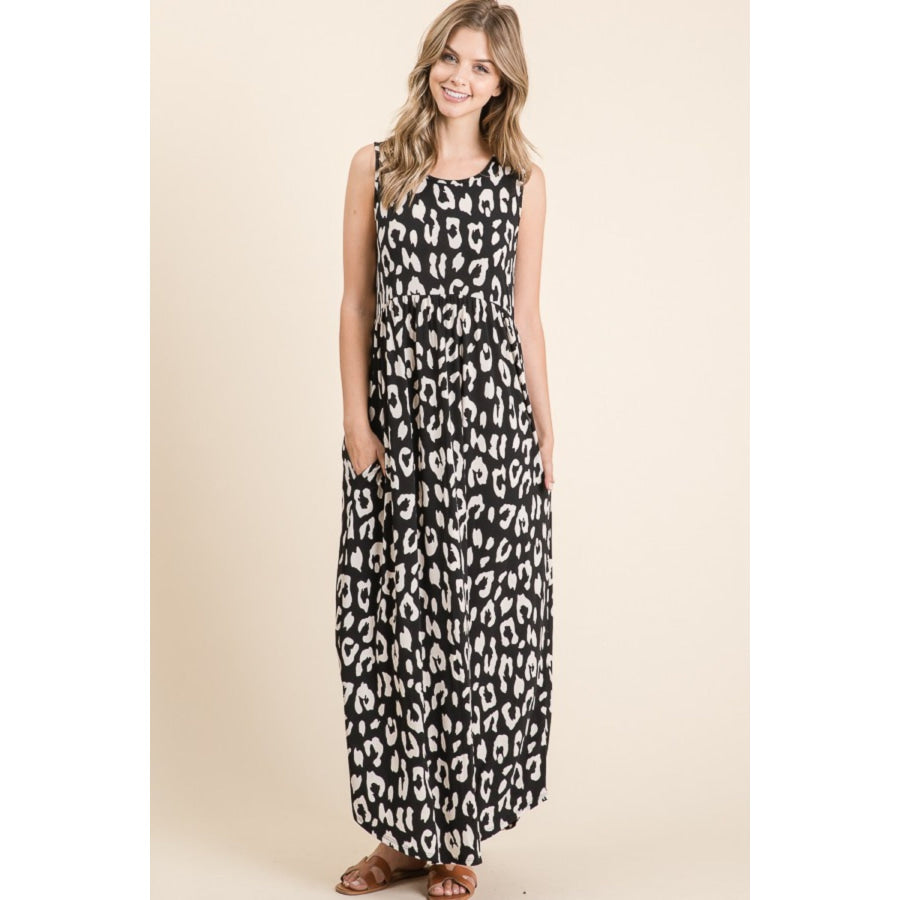 BOMBOM Leopard Maxi Dress with Pockets Apparel and Accessories