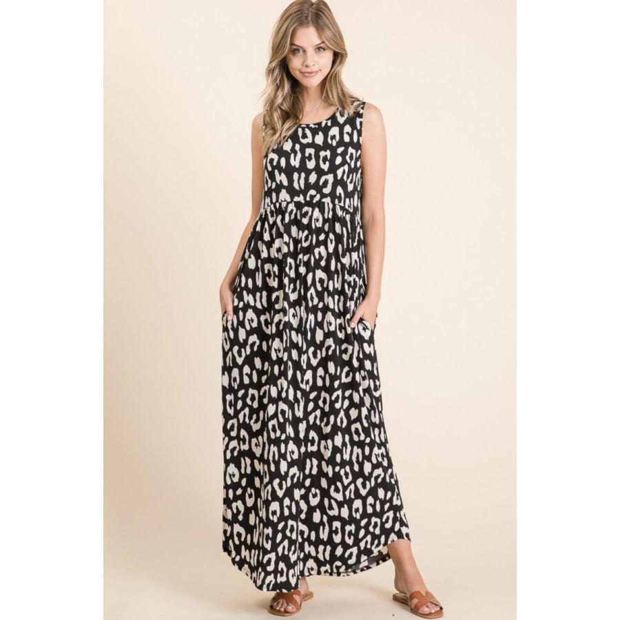 BOMBOM Leopard Maxi Dress with Pockets Black / S Apparel and Accessories