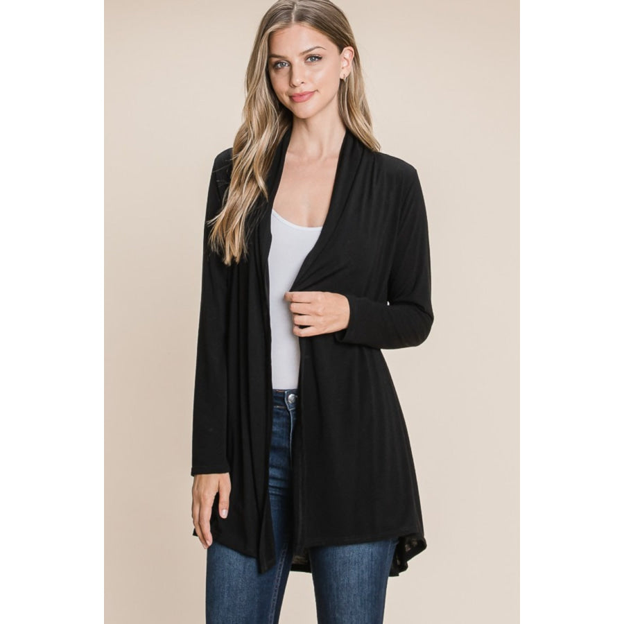 BOMBOM Open Front Long Sleeve Cardigan Black / S Apparel and Accessories