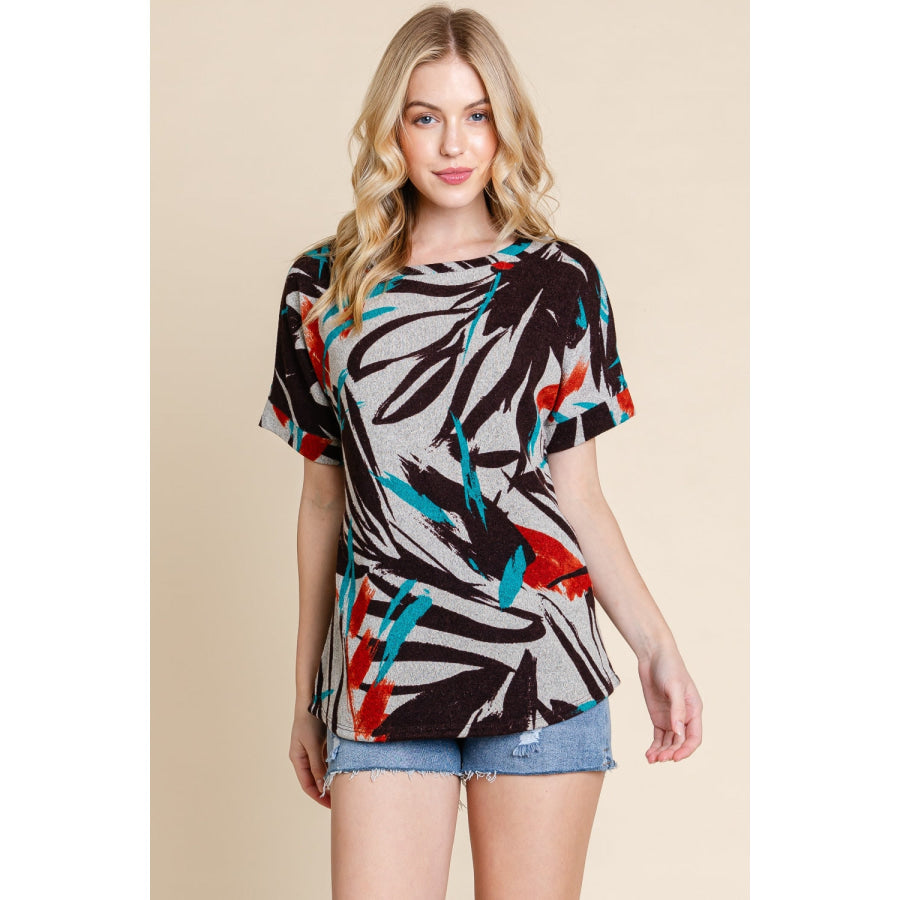 BOMBOM Printed Round Neck Short Sleeve T - Shirt Apparel and Accessories