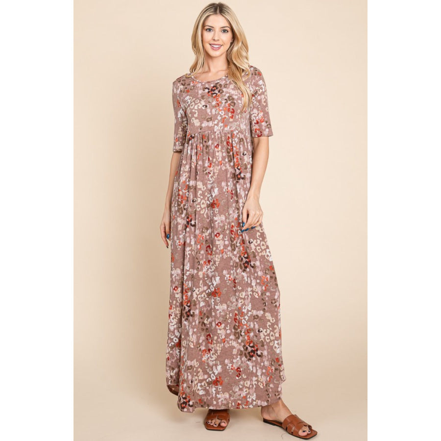BOMBOM Printed Shirred Maxi Dress Apparel and Accessories