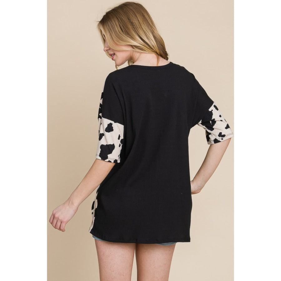 BOMBOM Rodeo Love Ribbed Animal Contrast Tee