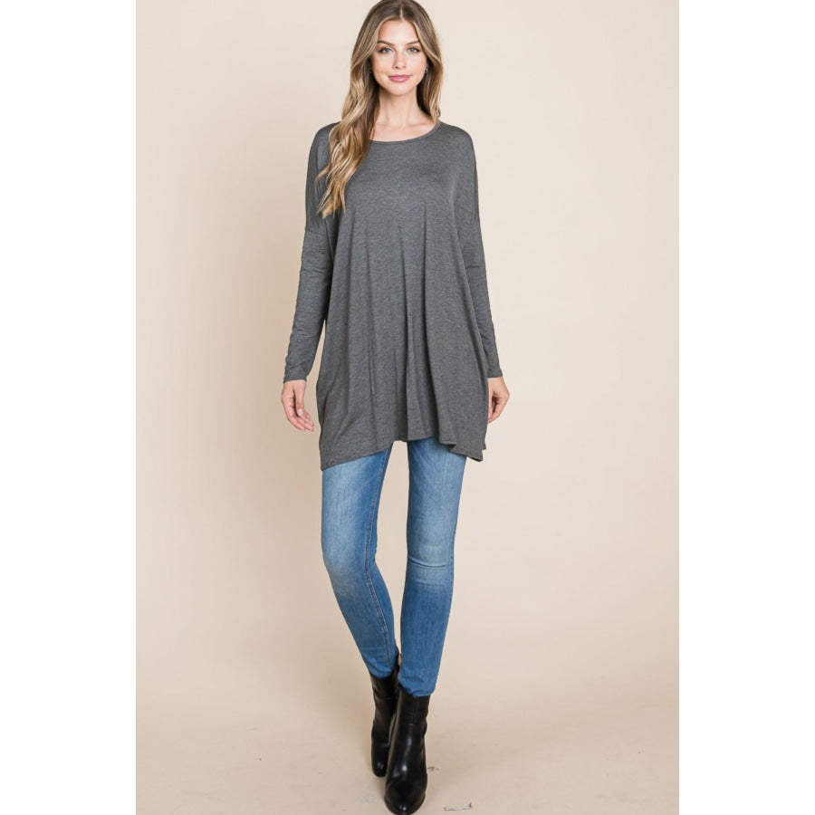 BOMBOM Round Neck Long Sleeve Oversized Top Apparel and Accessories