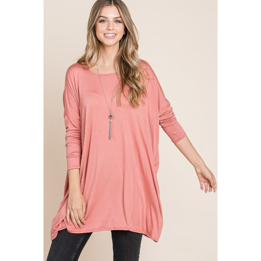 BOMBOM Round Neck Long Sleeve Oversized Top Apparel and Accessories