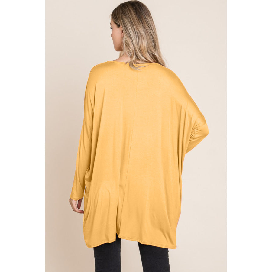 BOMBOM Round Neck Long Sleeve Oversized Top Apparel and Accessories