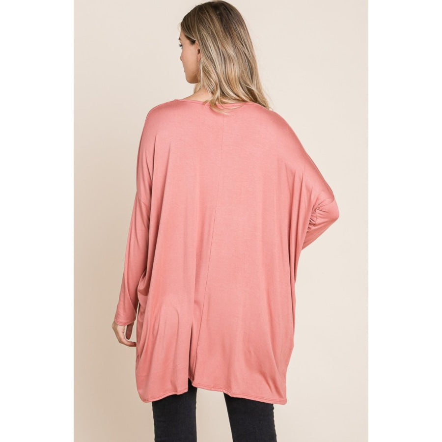 BOMBOM Round Neck Long Sleeve Oversized Top Apparel and Accessories