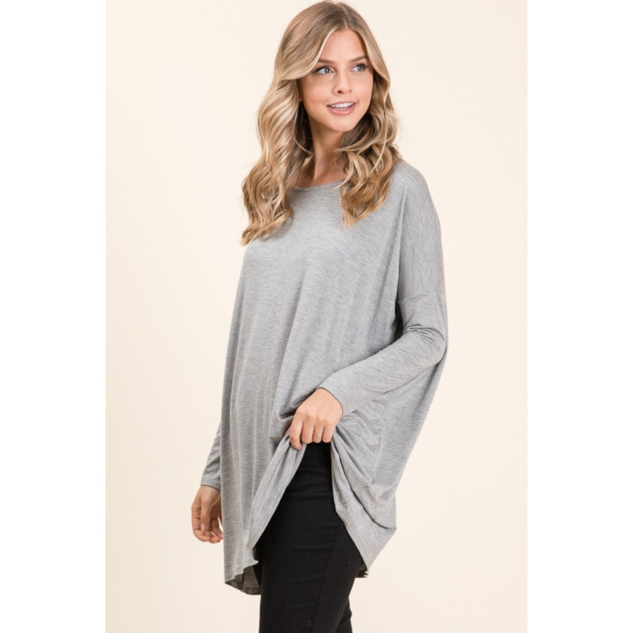 BOMBOM Round Neck Long Sleeve Oversized Top Apparel and Accessories