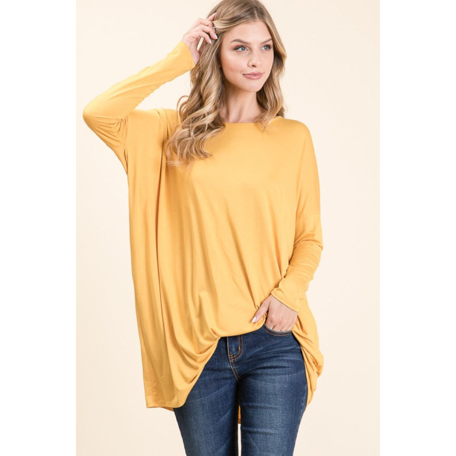 BOMBOM Round Neck Long Sleeve Oversized Top Apparel and Accessories