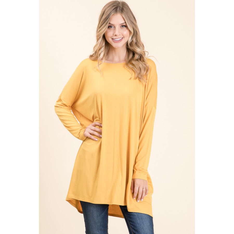 BOMBOM Round Neck Long Sleeve Oversized Top Yellow / S Apparel and Accessories