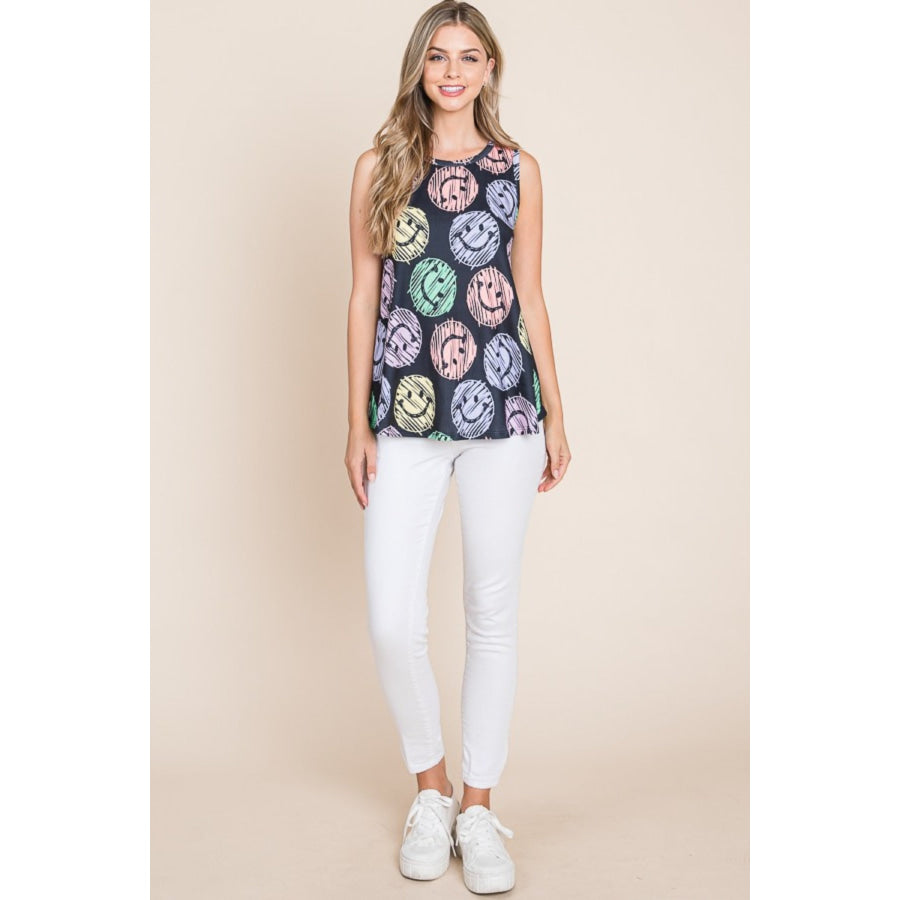 BOMBOM Round Neck Smiley Face Tank Apparel and Accessories