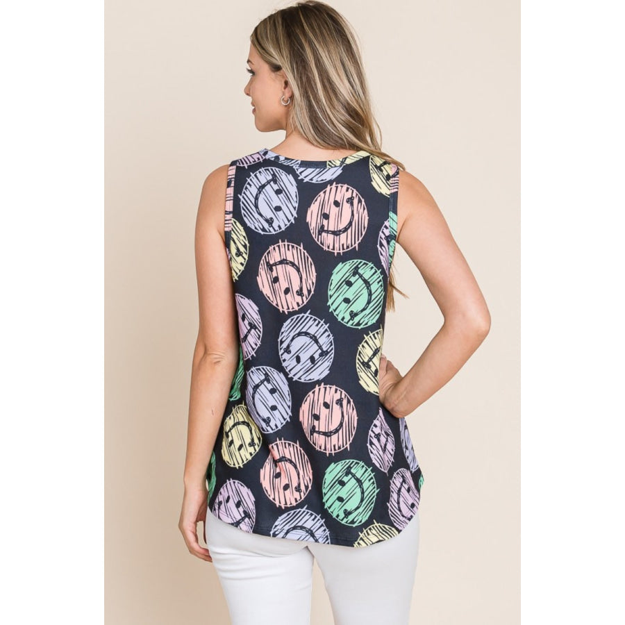 BOMBOM Round Neck Smiley Face Tank Apparel and Accessories