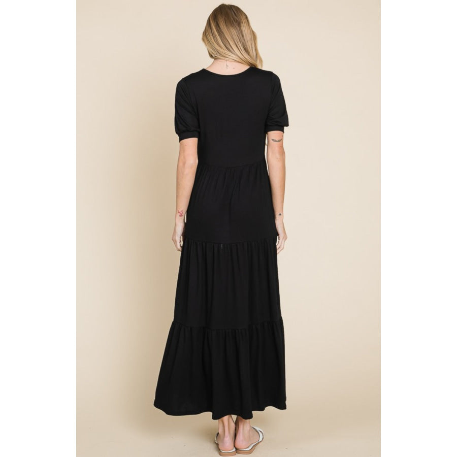 BOMBOM Short Sleeve Tiered Maxi Dress Apparel and Accessories