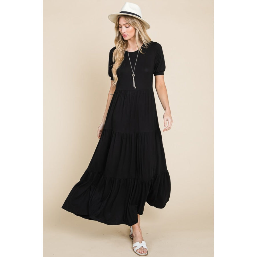 BOMBOM Short Sleeve Tiered Maxi Dress Apparel and Accessories