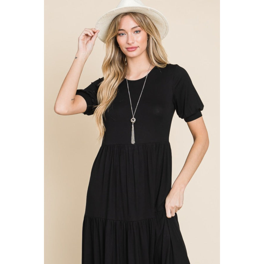 BOMBOM Short Sleeve Tiered Maxi Dress Apparel and Accessories