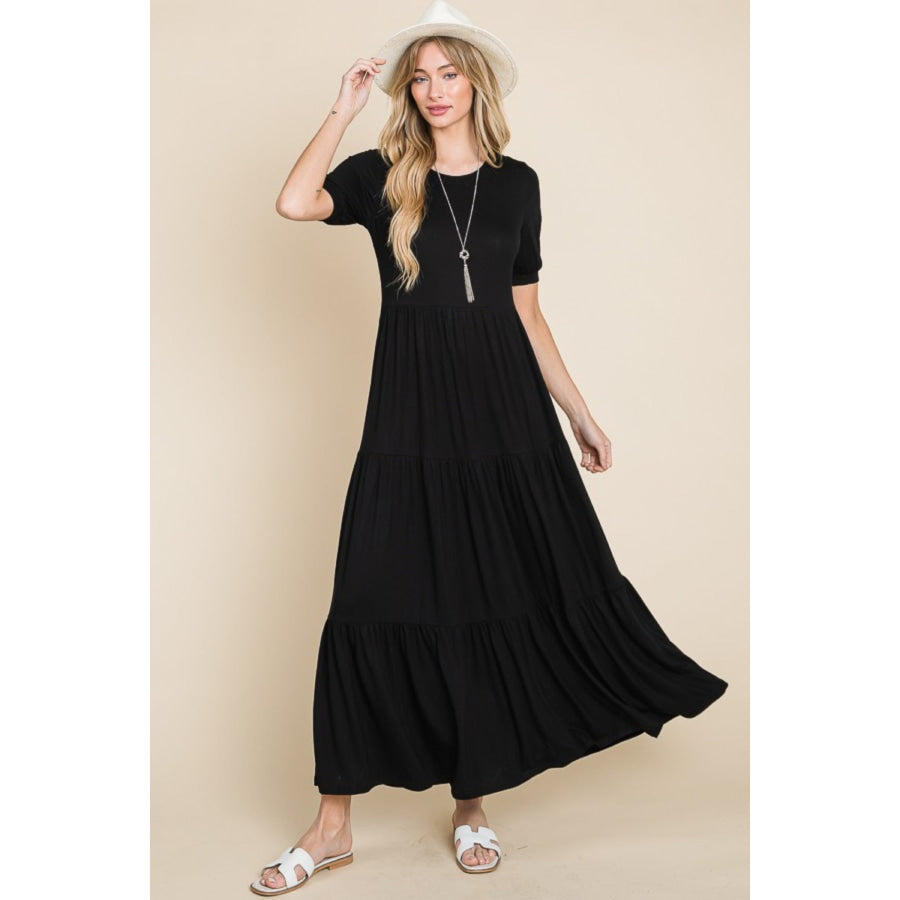 BOMBOM Short Sleeve Tiered Maxi Dress Apparel and Accessories