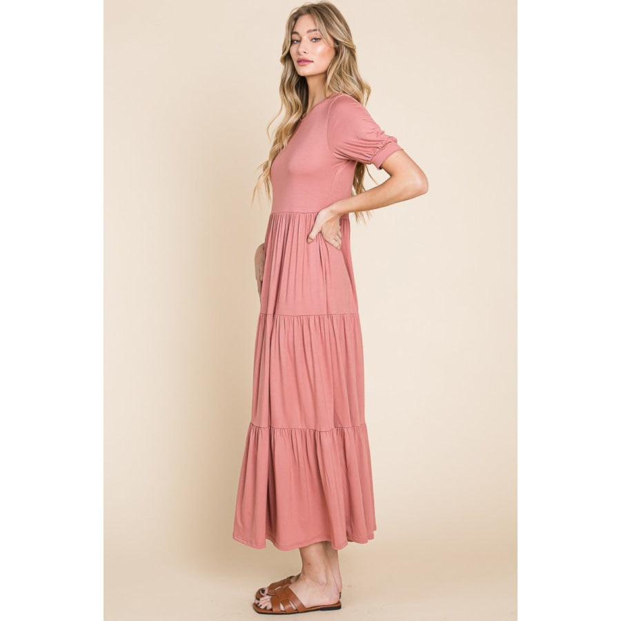 BOMBOM Short Sleeve Tiered Maxi Dress Apparel and Accessories