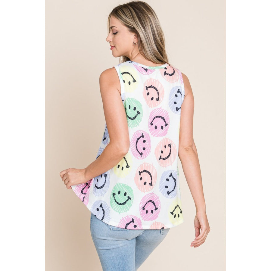 BOMBOM Smiley Face Round Neck Tank Apparel and Accessories