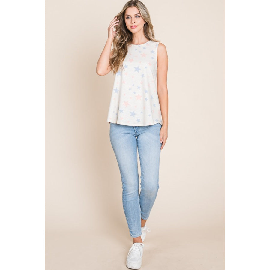 BOMBOM Star Print Round Neck Tank Apparel and Accessories