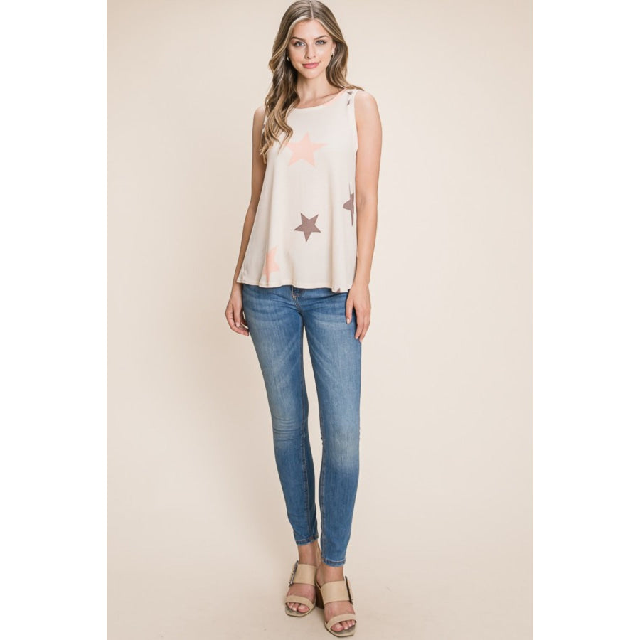 BOMBOM Star Print Round Neck Tank Apparel and Accessories
