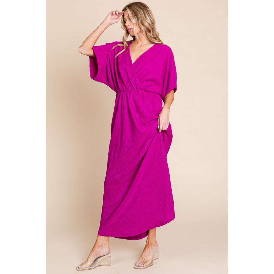 BOMBOM Surplice Maxi Dress with Pockets Apparel and Accessories