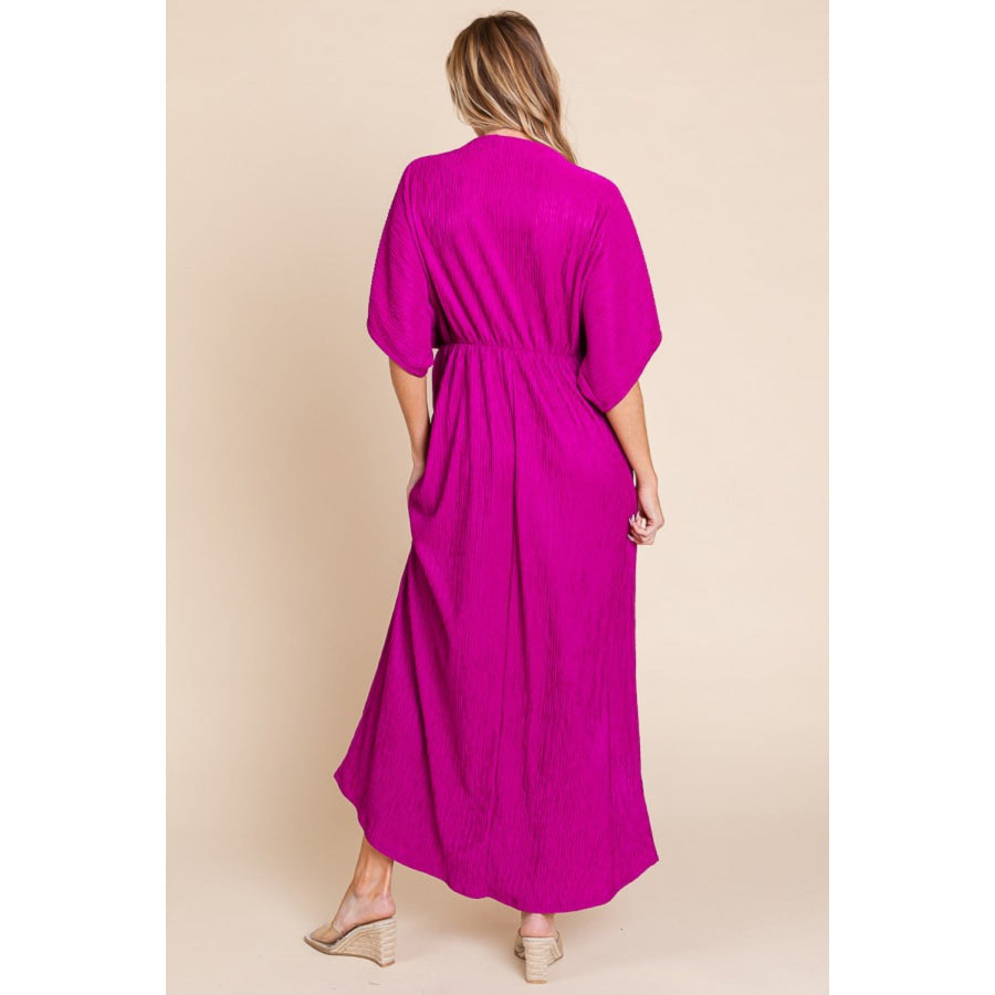 BOMBOM Surplice Maxi Dress with Pockets Magenta / S Apparel and Accessories