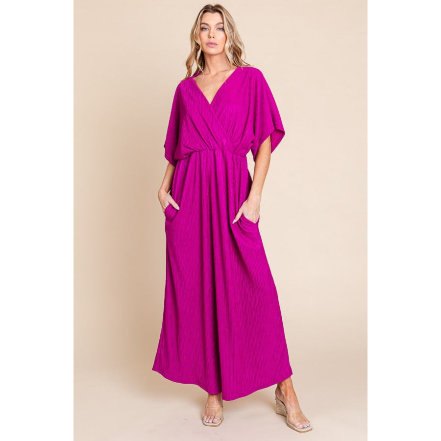 BOMBOM Surplice Maxi Dress with Pockets Magenta / S Apparel and Accessories