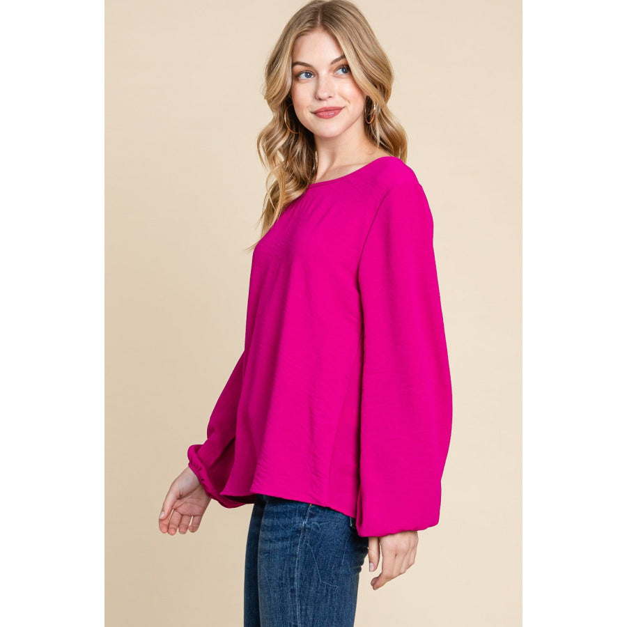 BOMBOM Textured Balloon Sleeve Top Magenta / S Apparel and Accessories