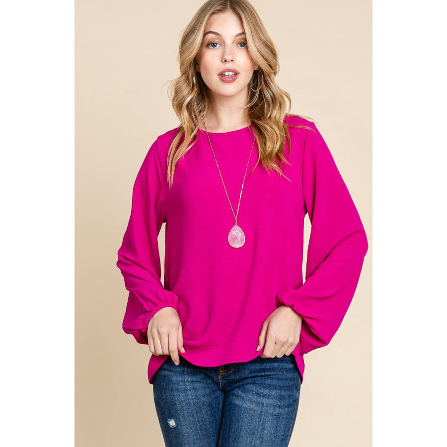 BOMBOM Textured Balloon Sleeve Top Magenta / S Apparel and Accessories