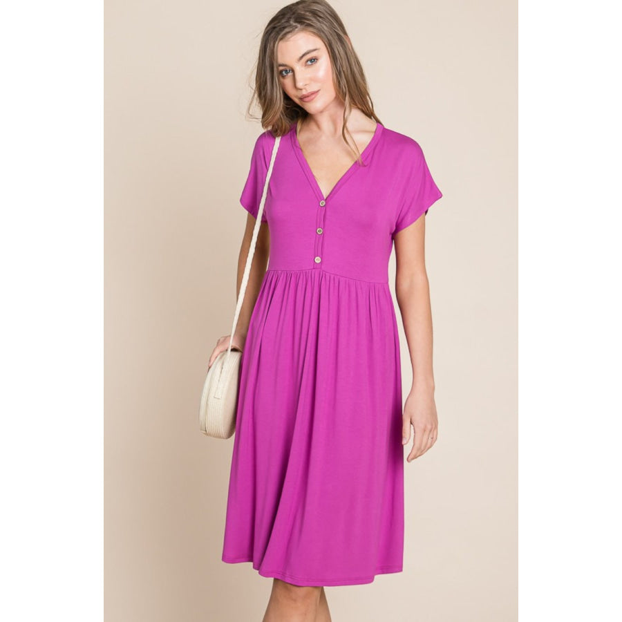 BOMBOM V-Neck Short Sleeve Dress Apparel and Accessories