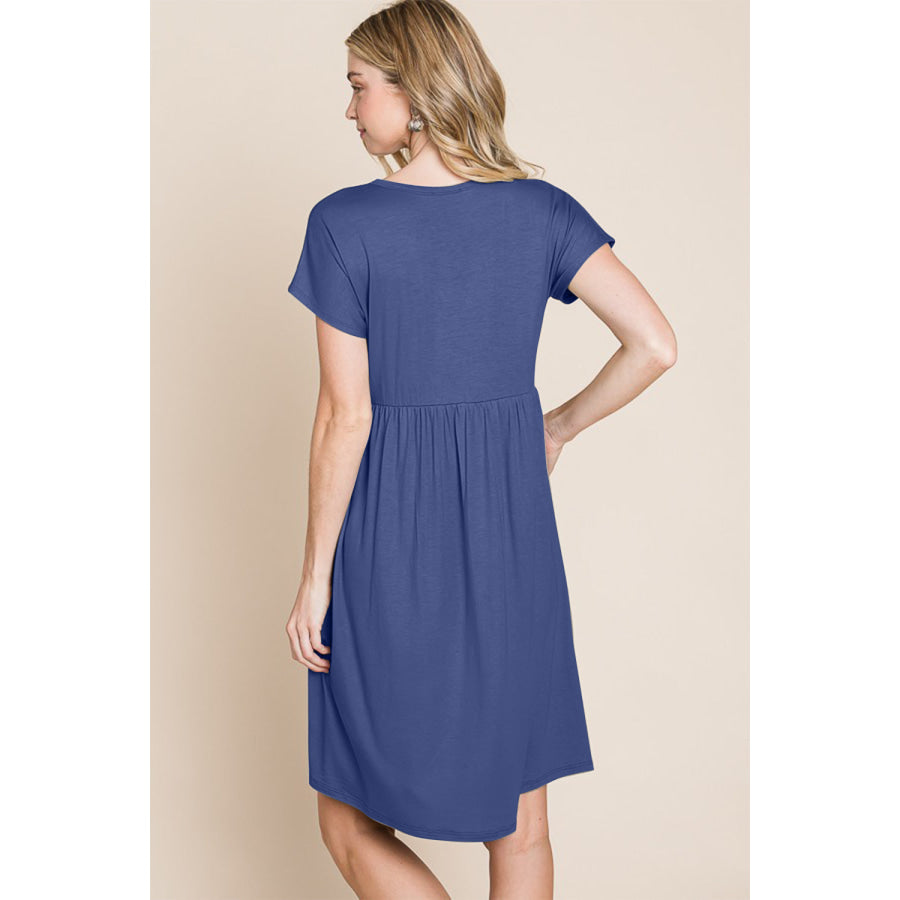 BOMBOM V-Neck Short Sleeve Dress Apparel and Accessories