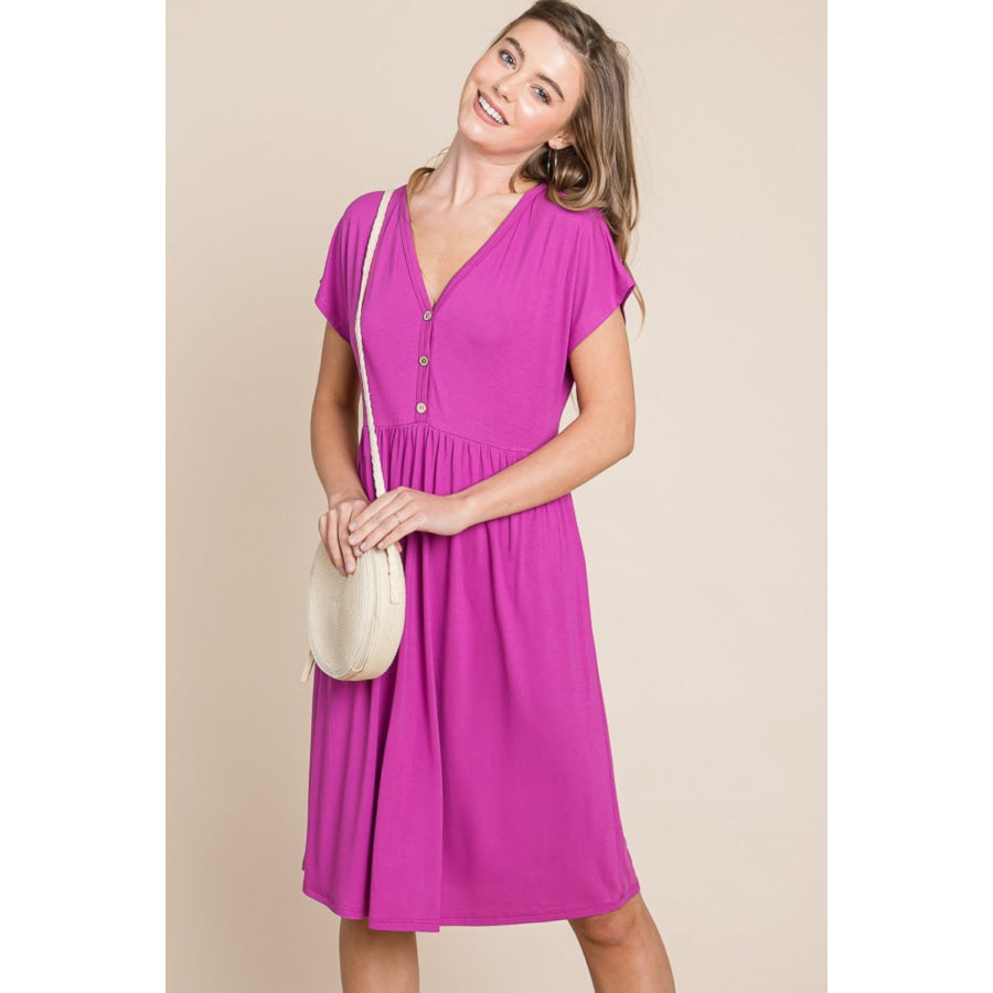 BOMBOM V-Neck Short Sleeve Dress Apparel and Accessories