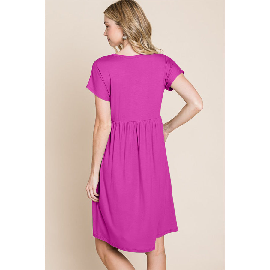 BOMBOM V-Neck Short Sleeve Dress Magenta / S Apparel and Accessories