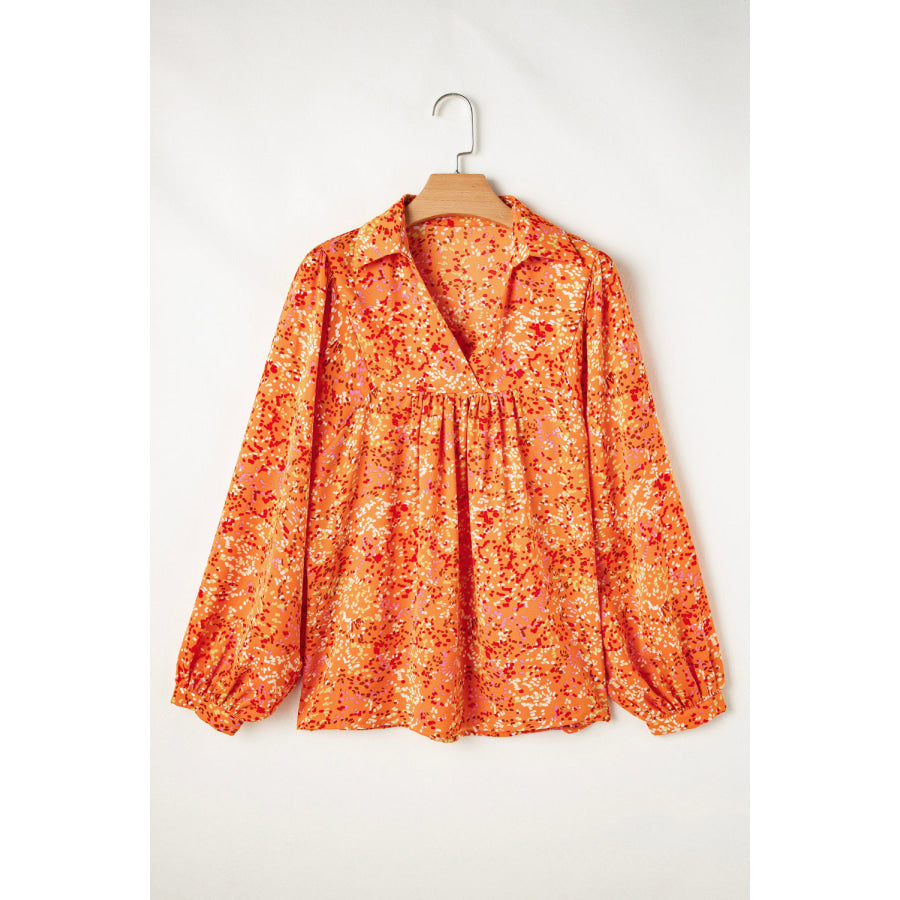 Bonbon Abstract Print Collared V Neck Babydoll Blouse Tops/Blouses &amp; Shirts