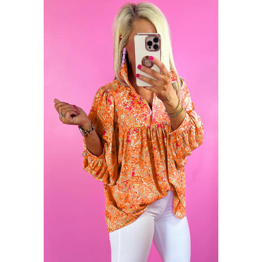 Bonbon Abstract Print Collared V Neck Babydoll Blouse Tops/Blouses &amp; Shirts