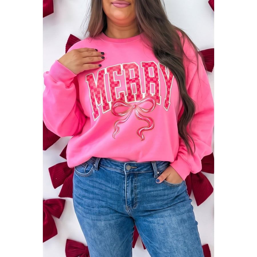 Bonbon Checkered Christmas Slogan Printed Plus Size Sweatshirt Size/Plus Sweatshirts & Hoodies