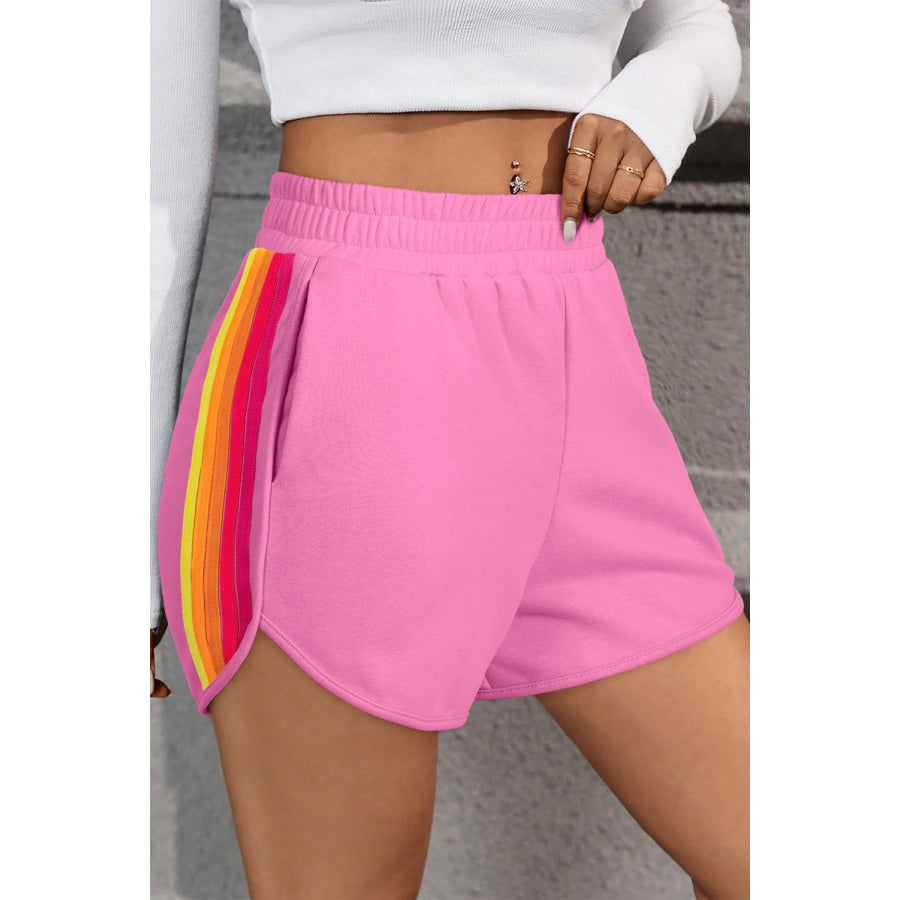 Bonbon Color Block Stripes Elastic High Waist Active Shorts Bonbon / S / 85% Polyester + 10% Cotton + 5% Elastane Sale (50% OFF)/Sale (50%