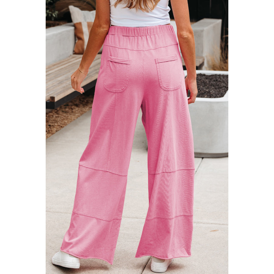 Bonbon Mineral Wash Exposed Seam Drawstring Elastic Waistband Wide Leg Cargo Pants Bottoms/Pants & Culotte