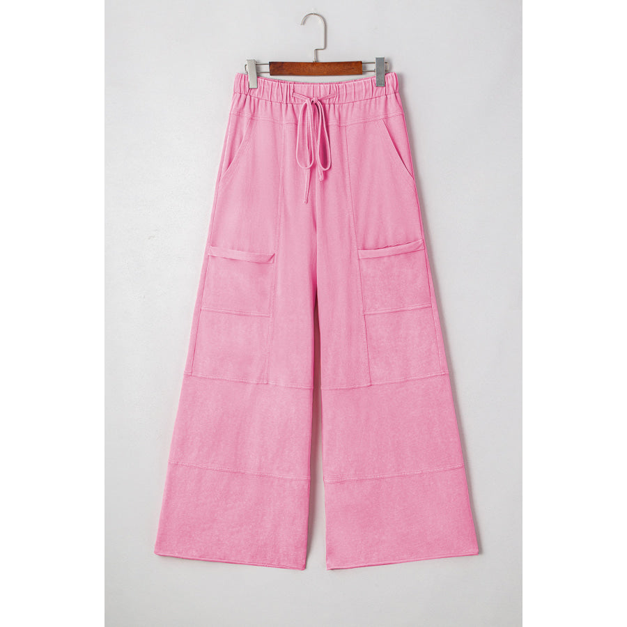 Bonbon Mineral Wash Exposed Seam Drawstring Elastic Waistband Wide Leg Cargo Pants Bottoms/Pants & Culotte