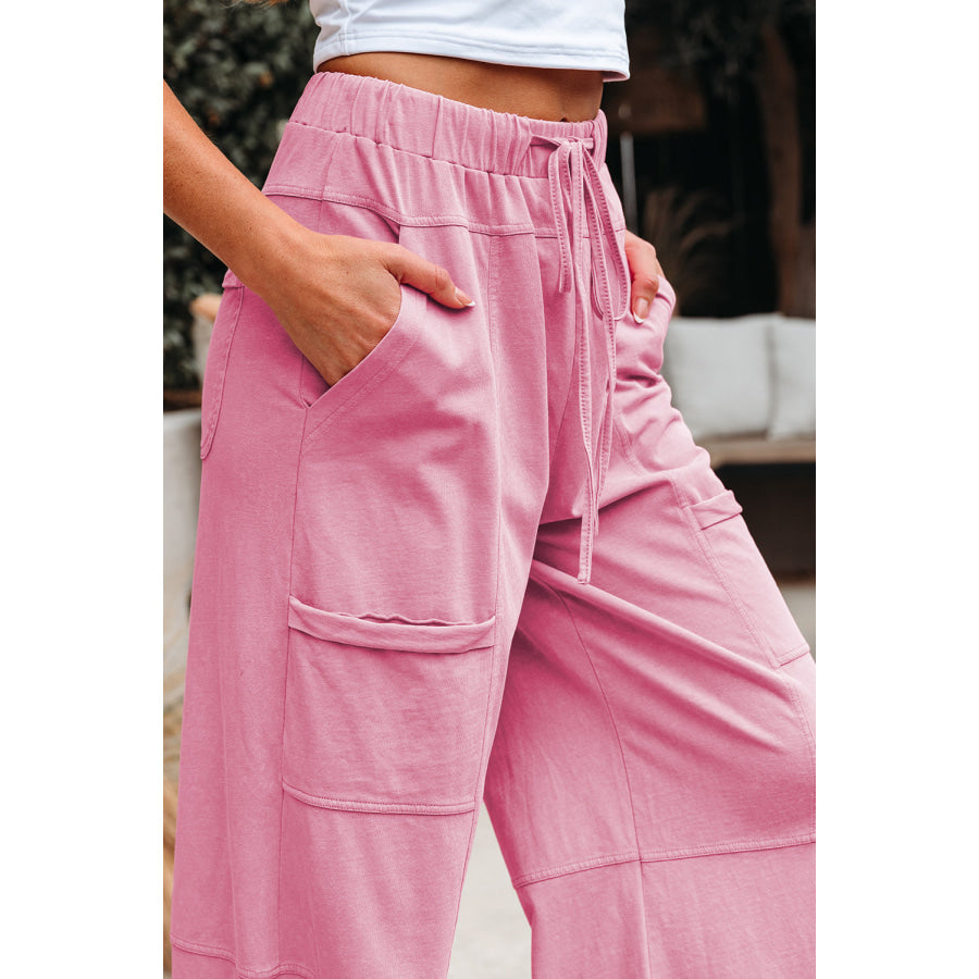 Bonbon Mineral Wash Exposed Seam Drawstring Elastic Waistband Wide Leg Cargo Pants Bottoms/Pants & Culotte