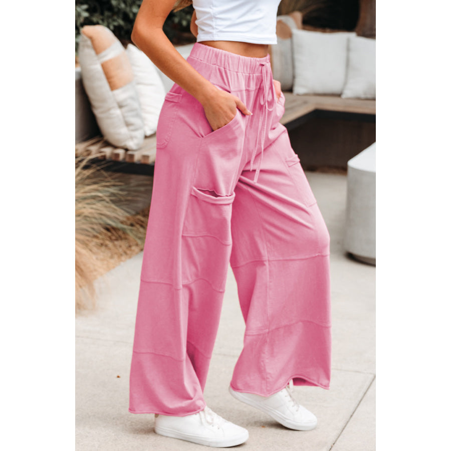 Bonbon Mineral Wash Exposed Seam Drawstring Elastic Waistband Wide Leg Cargo Pants Bottoms/Pants & Culotte