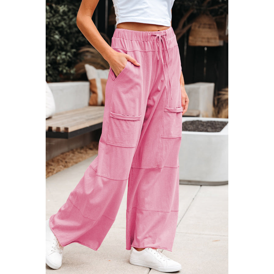 Bonbon Mineral Wash Exposed Seam Drawstring Elastic Waistband Wide Leg Cargo Pants Bottoms/Pants & Culotte
