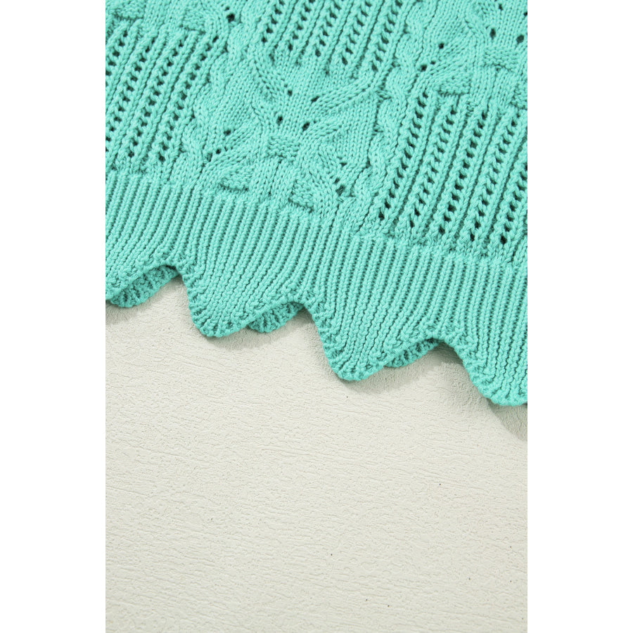 Bonbon Pointelle Knit Patterned Scalloped Trim Short Sleeve Sweater Sweaters & Cardigans/Short Sleeve Sweaters
