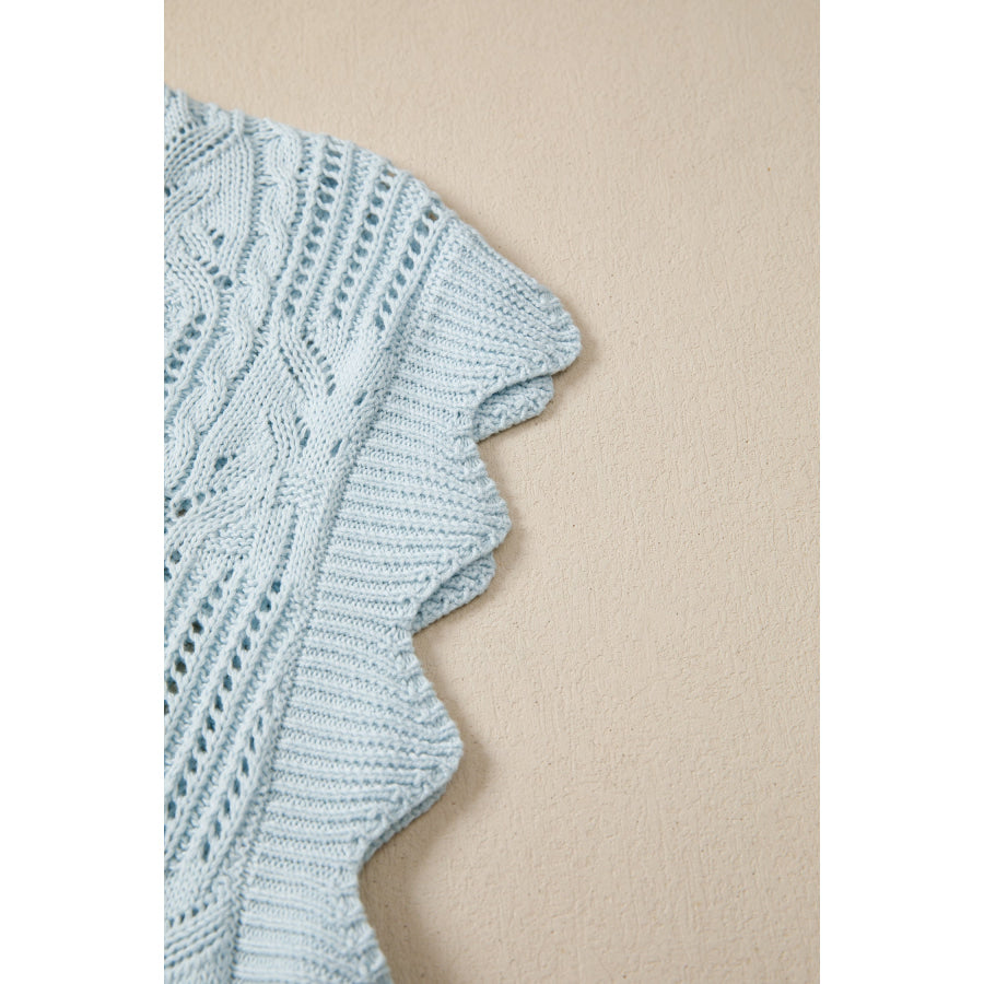 Bonbon Pointelle Knit Patterned Scalloped Trim Short Sleeve Sweater Sweaters & Cardigans/Short Sleeve Sweaters