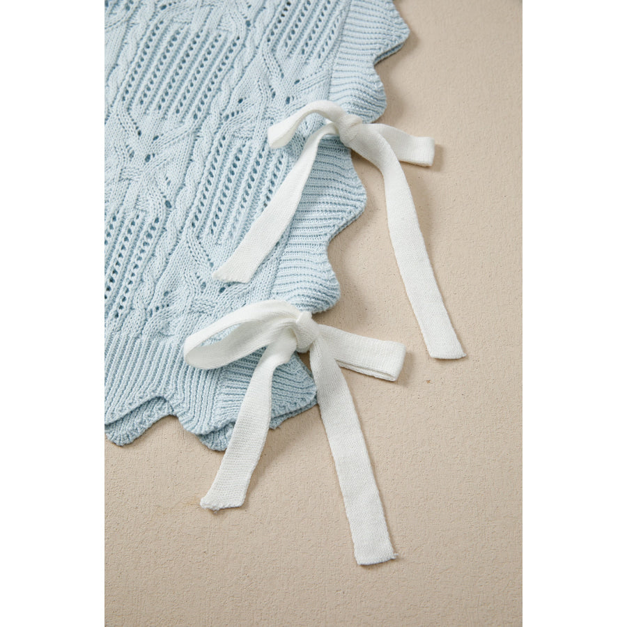 Bonbon Pointelle Knit Patterned Scalloped Trim Short Sleeve Sweater Sweaters & Cardigans/Short Sleeve Sweaters