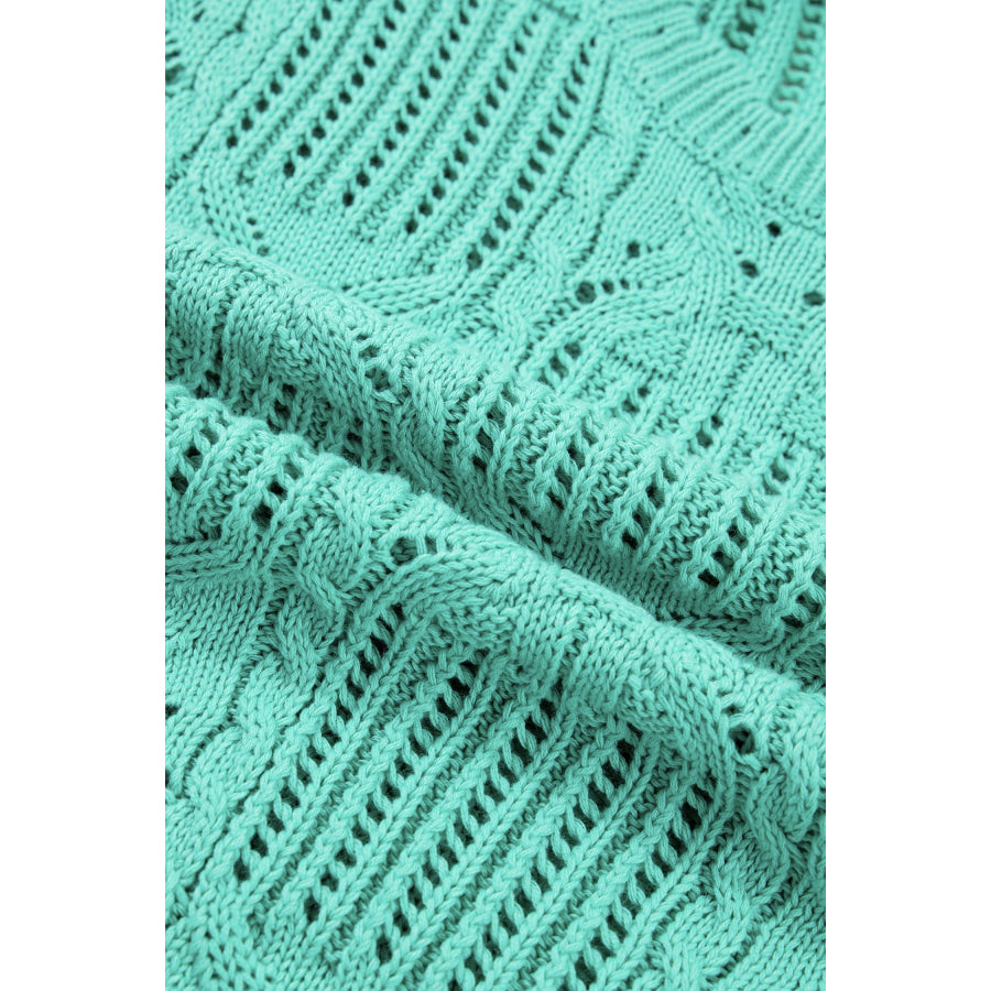 Bonbon Pointelle Knit Patterned Scalloped Trim Short Sleeve Sweater Sweaters & Cardigans/Short Sleeve Sweaters