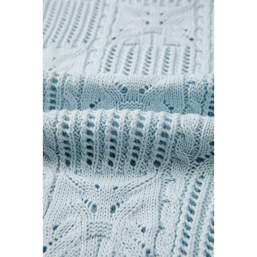 Bonbon Pointelle Knit Patterned Scalloped Trim Short Sleeve Sweater Sweaters & Cardigans/Short Sleeve Sweaters