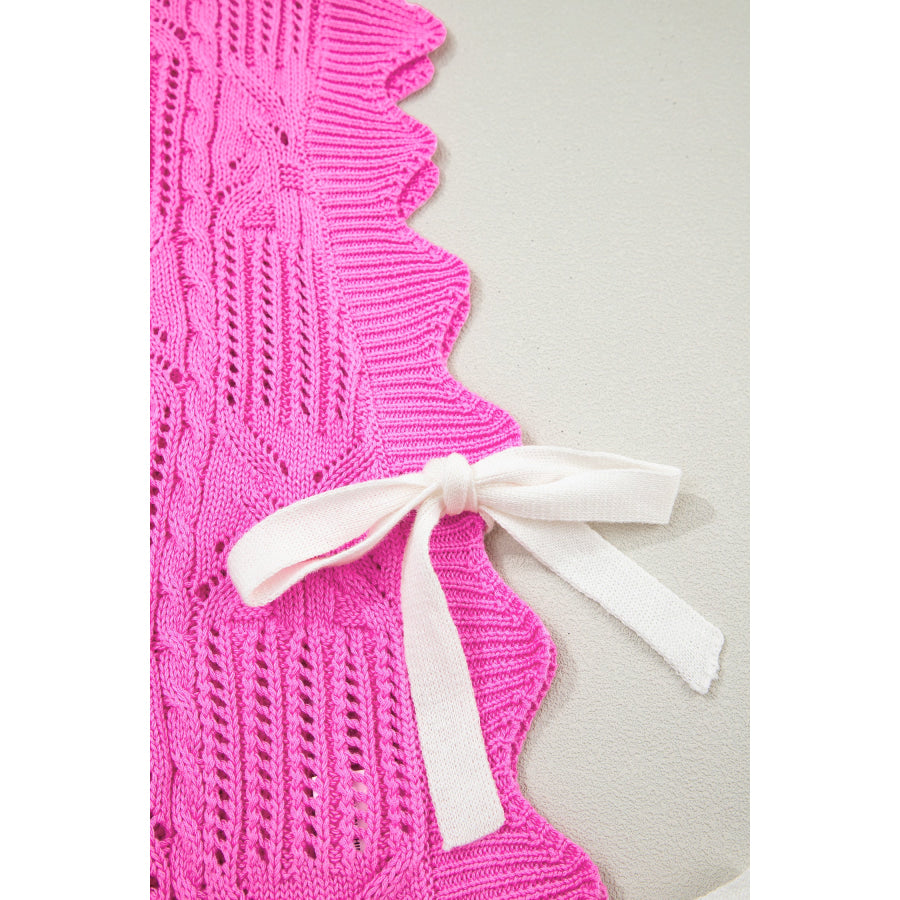 Bonbon Pointelle Knit Patterned Scalloped Trim Short Sleeve Sweater Sweaters & Cardigans/Short Sleeve Sweaters