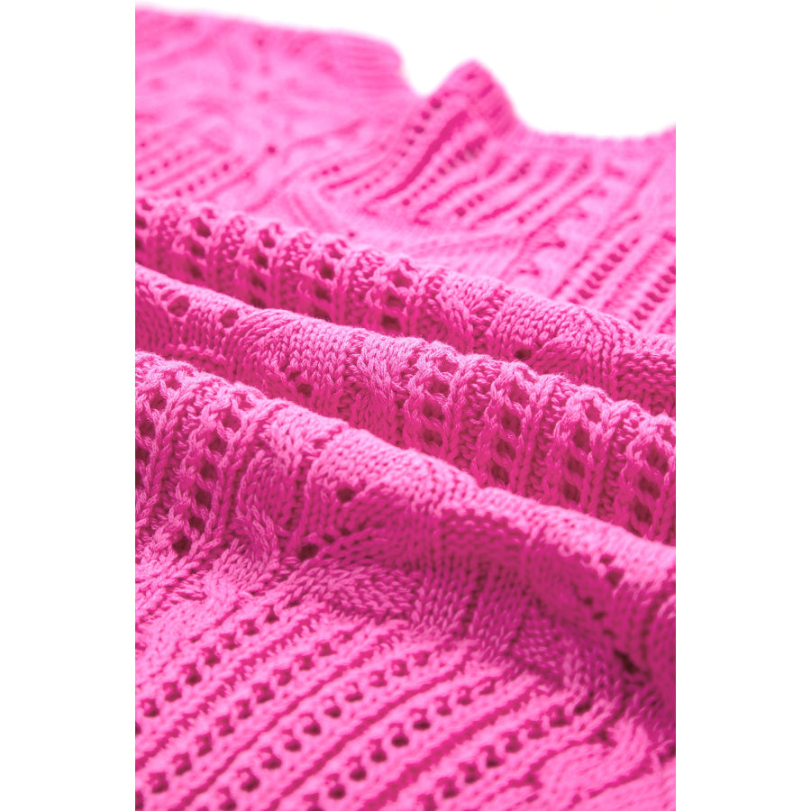 Bonbon Pointelle Knit Patterned Scalloped Trim Short Sleeve Sweater Sweaters & Cardigans/Short Sleeve Sweaters